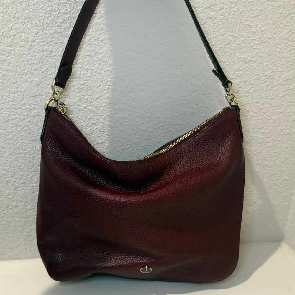 Kate Spade Polly Medium Leather Shoulder Hobo Bag Cherrywood Burgundy Wine